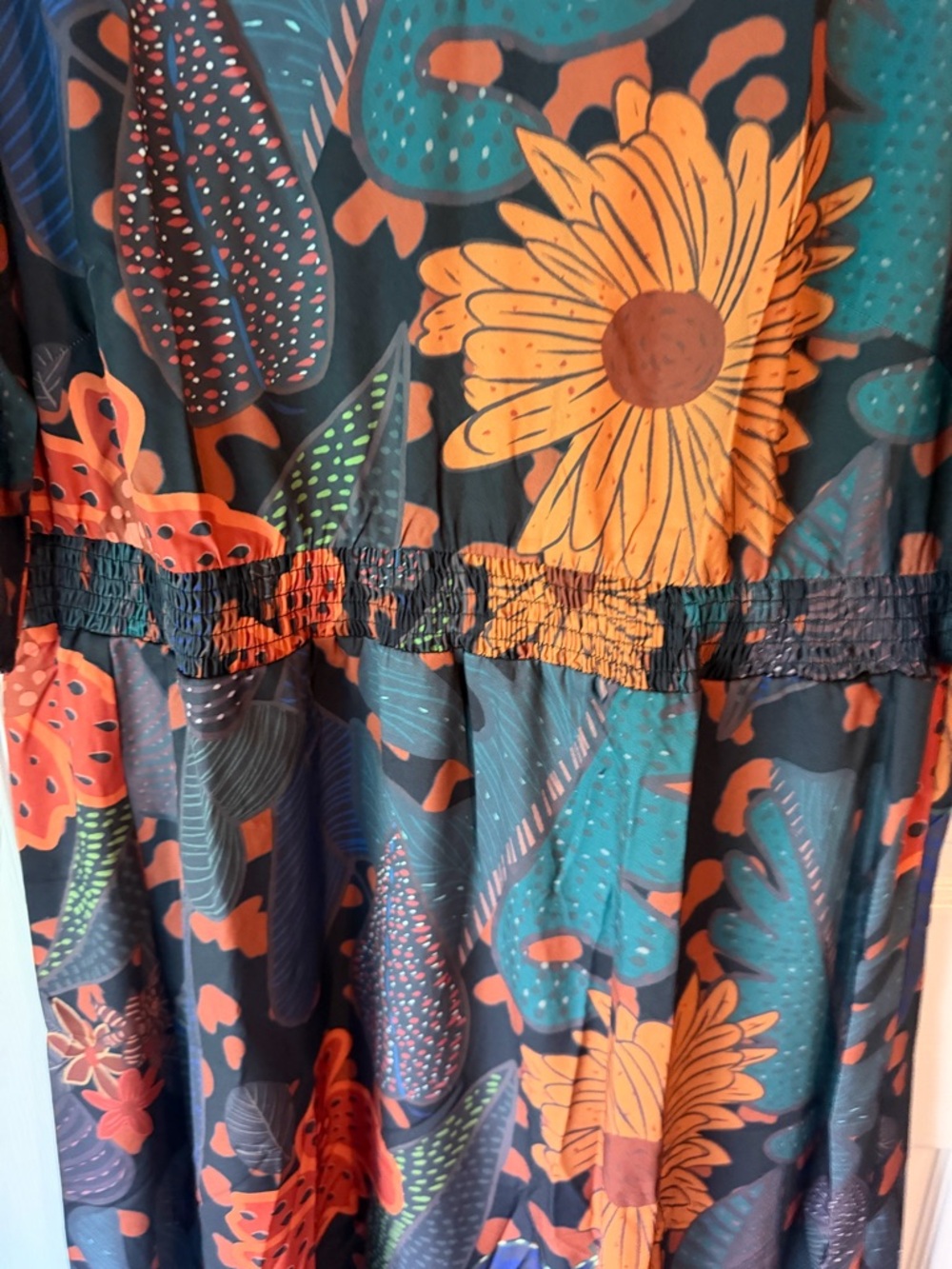 BloomChic Teal & Orange Floral V-Neck Midi Dress - Picture 3 of 3